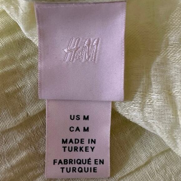 H&M Yellow Crinkled V-Neck Half Puff Sleeve Boho Wrap Blouse Shirt Top Size M - Picture 4 of 5